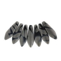 Czech Glass Daggers beads 5x16mm Jet chrome stripes matted 23980-2747V
